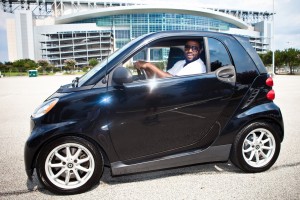 Duane Brown in a Smart Car (Photo: Sunshine Winters Photography)
