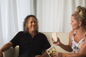 Jayme of The Blonde Side interviewing Kirk Hammett of Metallica at Austin X Games (photo: Clark Terrell)
