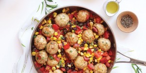 Recipe & Photo: Oxygen Magazine: Southwest Turkey Meatballs + Corn + Black Bean Salsa