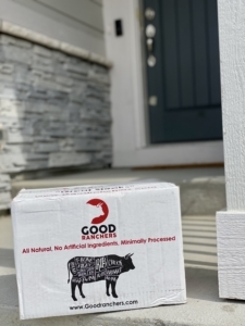 logo branded box on front porch