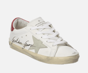 White golden goose shoes with silver star and pink 