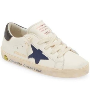 Kids white Golden Goose sneakers with navy blue star