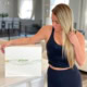 blonde woman standing next to Prolon 5-day Diet box
